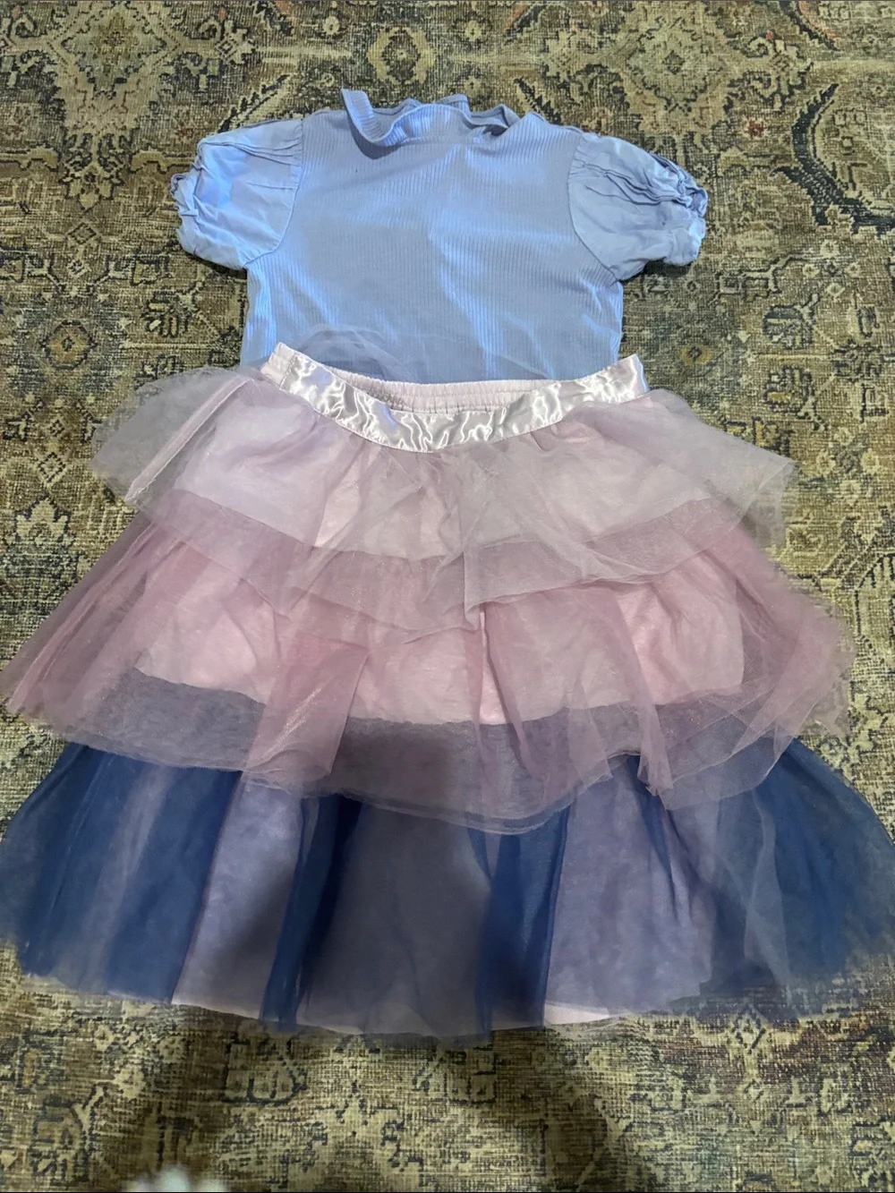 Janie and Jack Lavender Top with Pink and Navy Layered Tulle Skirt